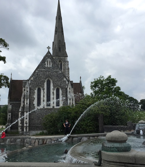 church and fountain